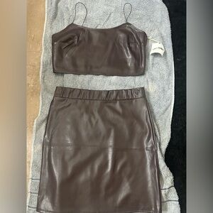 Burgundy PU Leather Skirt set
